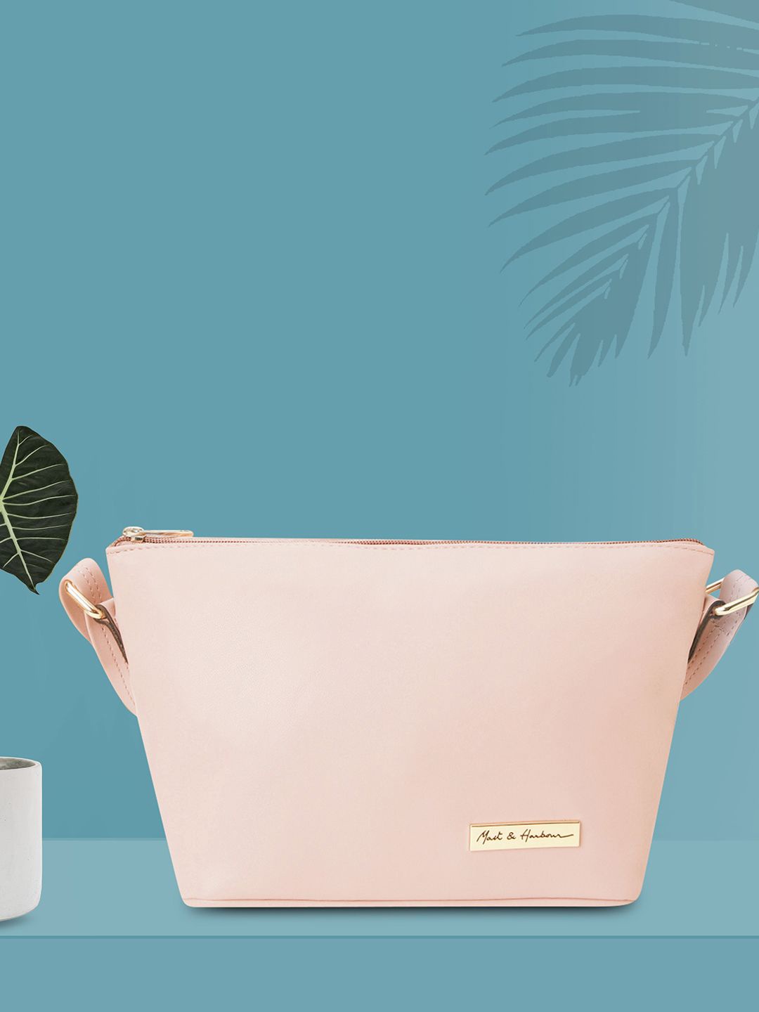 

Mast & Harbour Women Solid Crossbody Leather Sling Bag, Pink