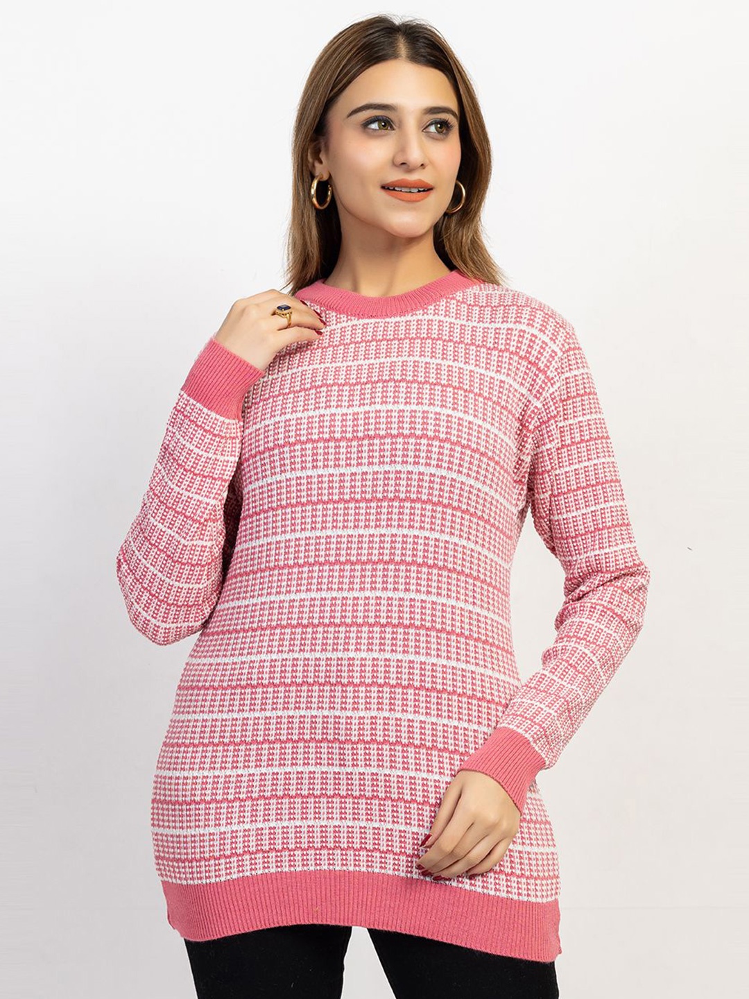 

LEZA Women Striped Pullover, Pink