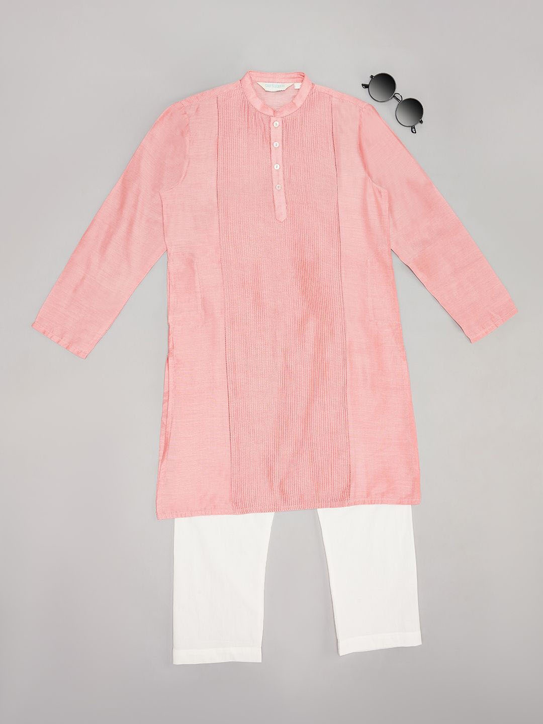 

indus route by Pantaloons Boys Striped Mandarin Collar Long Sleeves Kurta With Pyjama, Pink