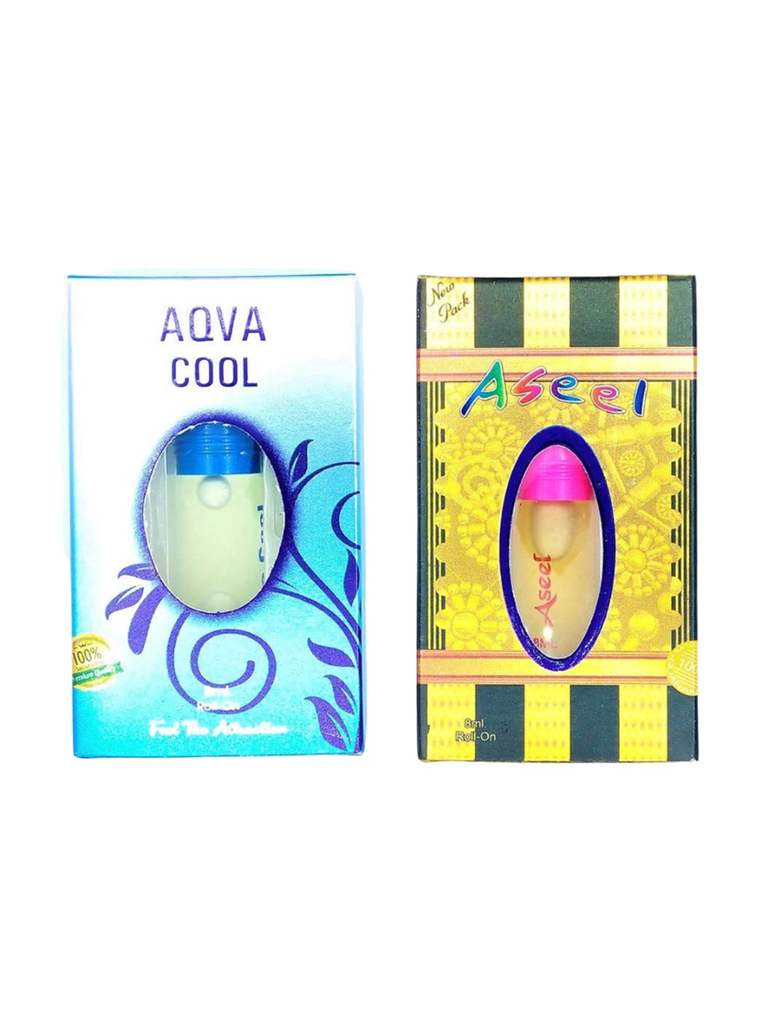 

RAVIOUR LIFESTYLE Set Of 2 Aseel & Aqua Cool Roll On Attar - 8 ml Each, Transparent