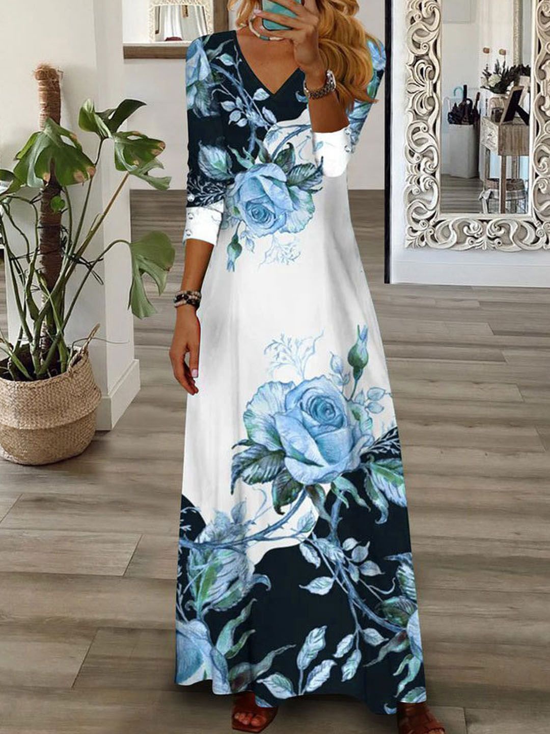 

StyleCast Women Floral Print V-Neck Maxi Dress, Blue