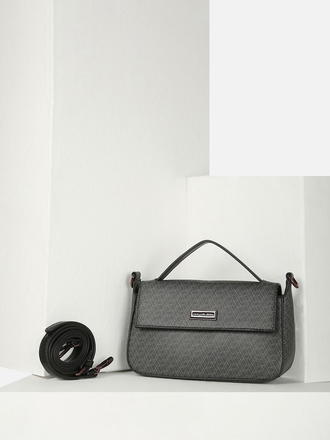 

Van Heusen Woman Geometric Printed Structured Handheld Bag, Grey