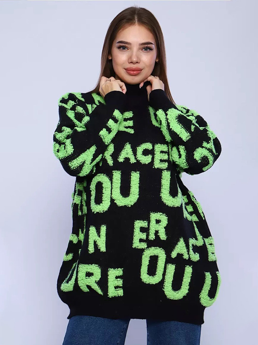 

LULU & SKY Women Typography Printed Pullover, Green