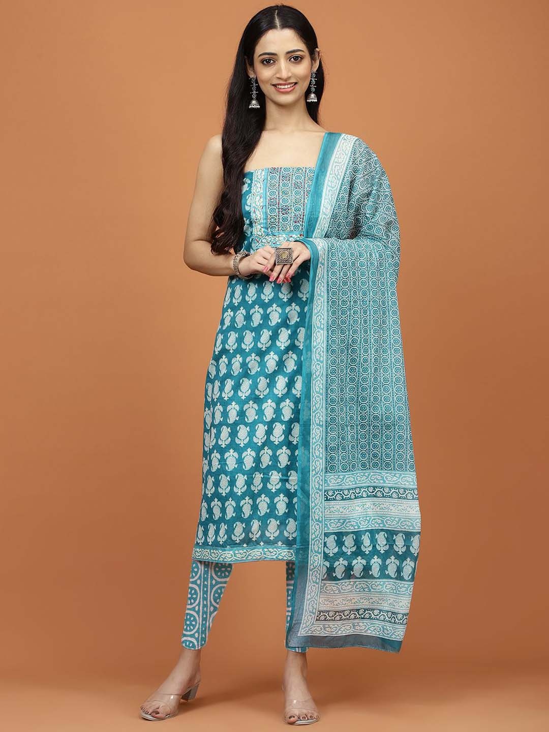 

Meena Bazaar Paisley Printed Unstitched Dress Material, Blue