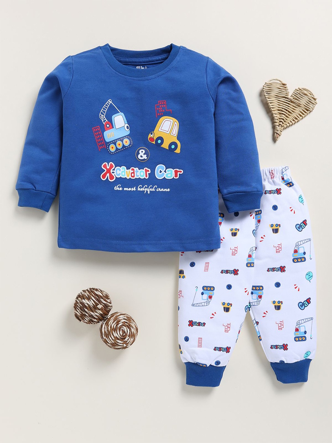 

Redden Kids Printed Round Neck Long Sleeves Pure Cotton T-Shirt With Jogger, Blue