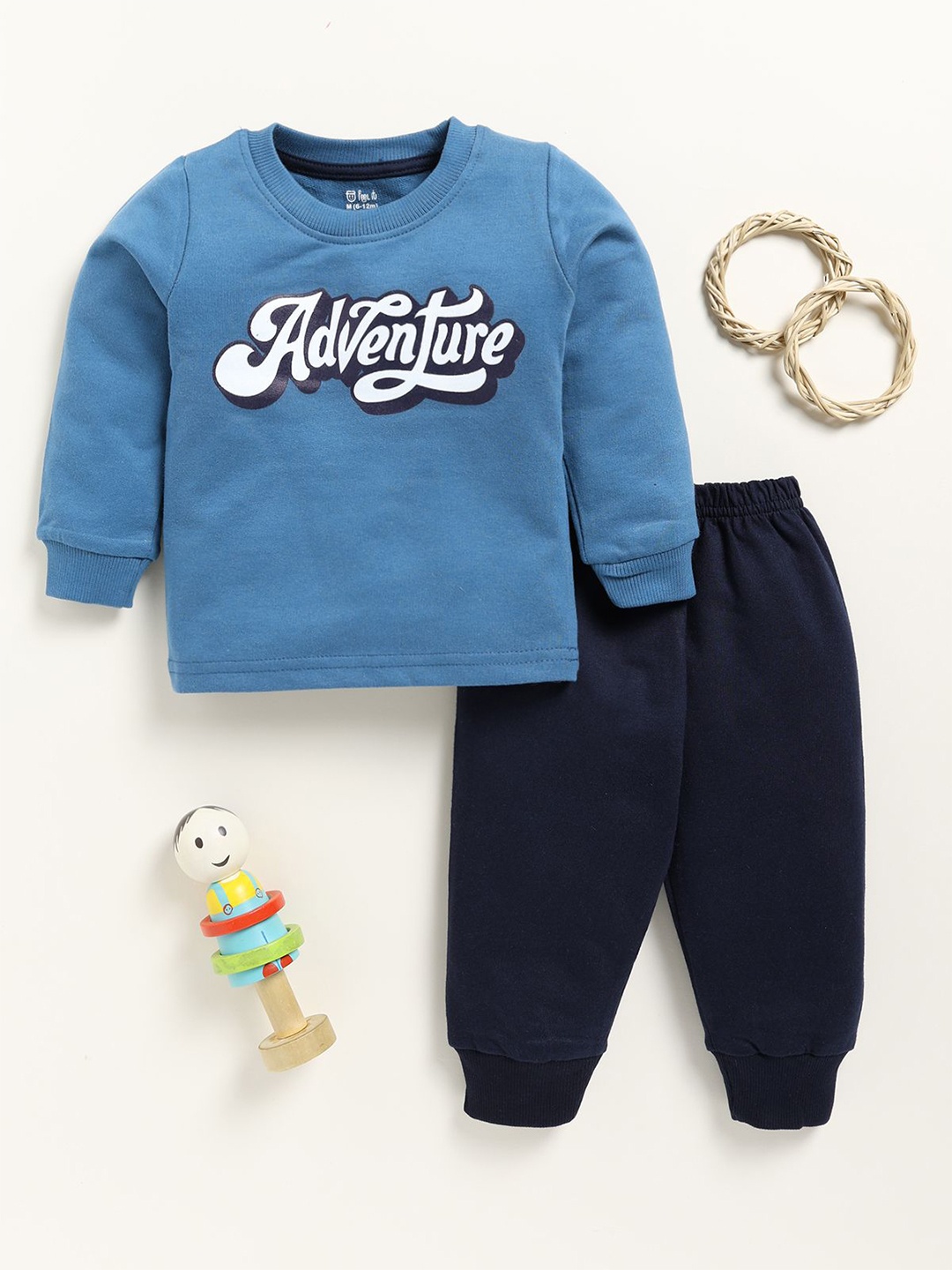 

Redden Kids Printed Round Neck Long Sleeves Pure Cotton T-Shirt With Jogger, Navy blue
