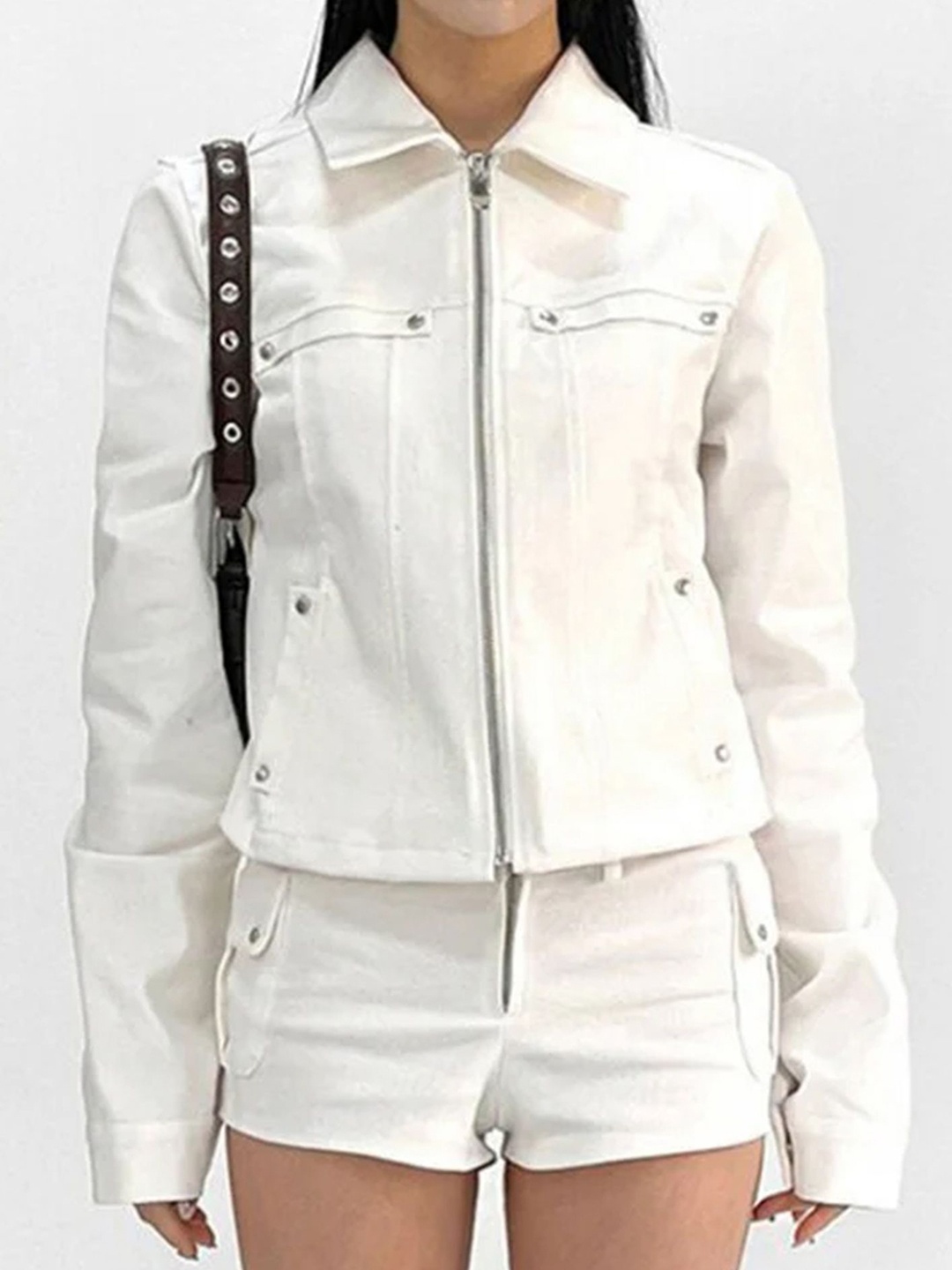 

LULU & SKY Women Spread Collar Solid Casual Tailored Jacket, White