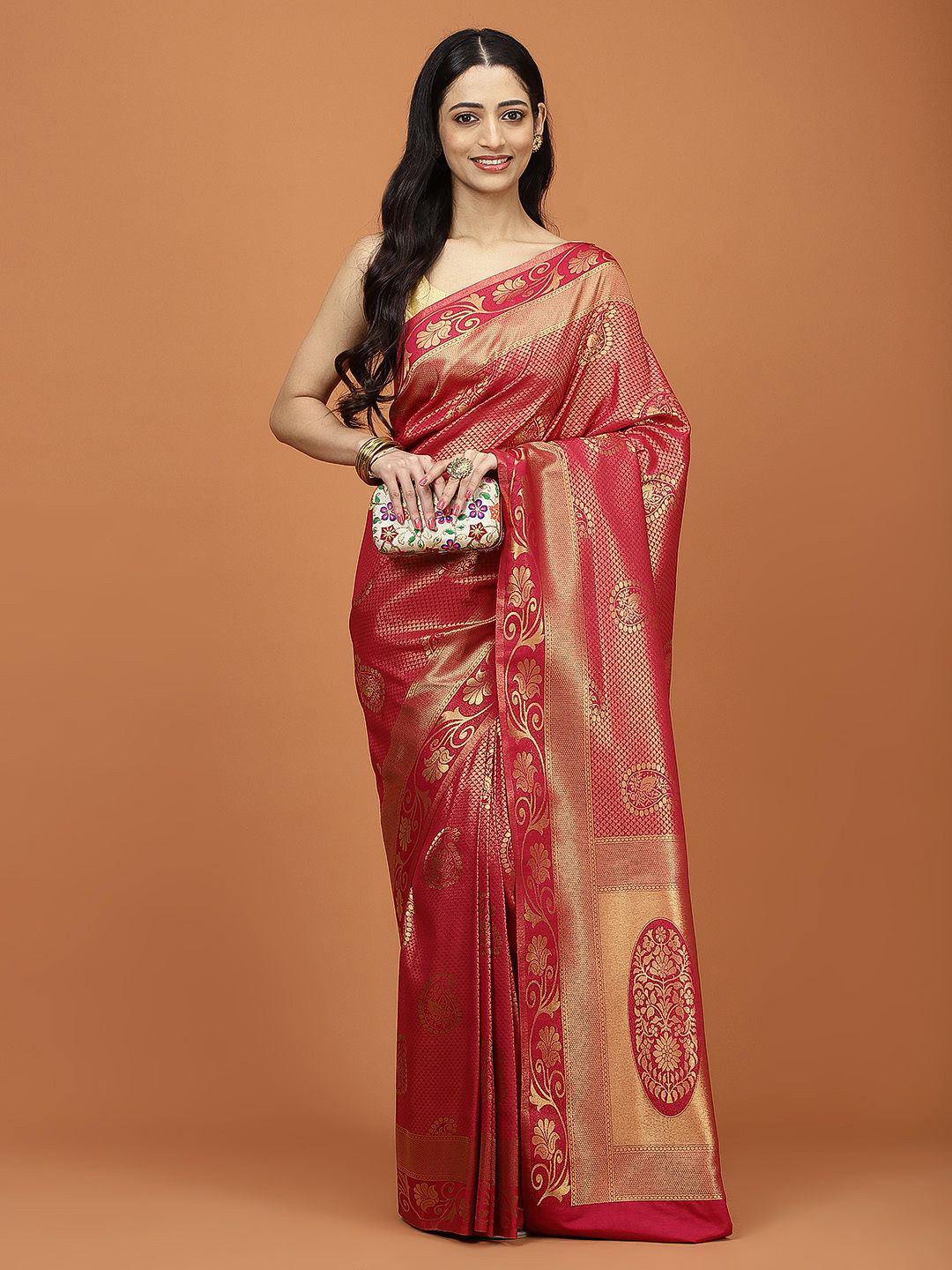 

Meena Bazaar Woven Design Saree With Blouse Piece, Red