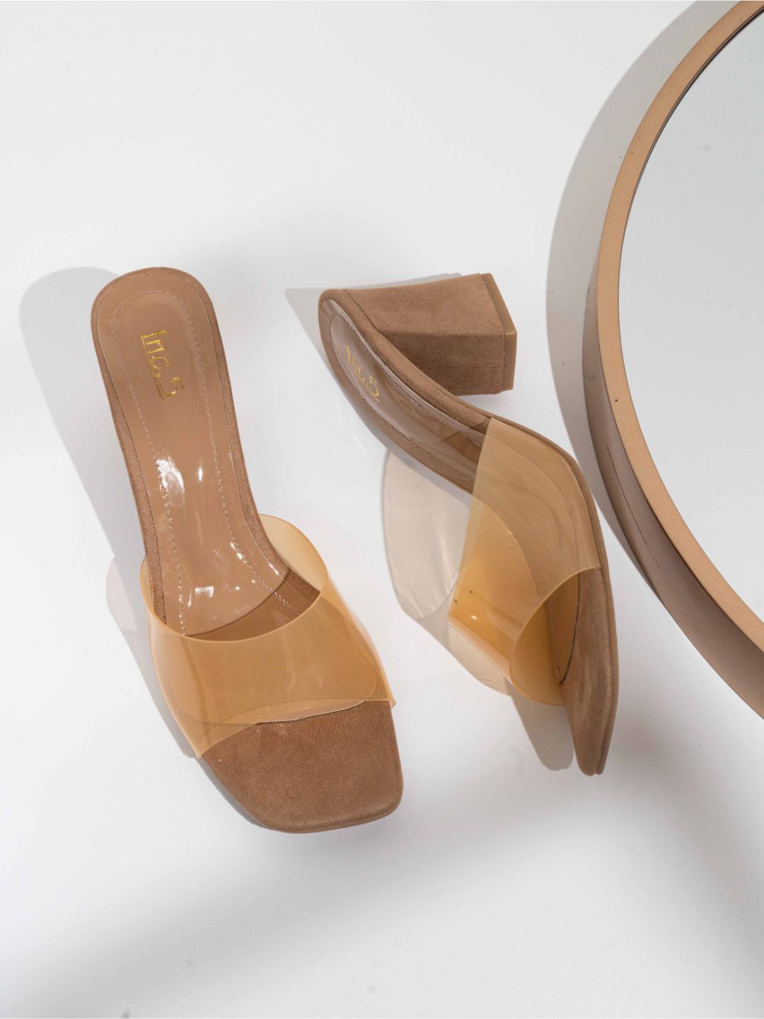 

Inc 5 Women Transparent Open Toe Block Heel Sandals, Tan