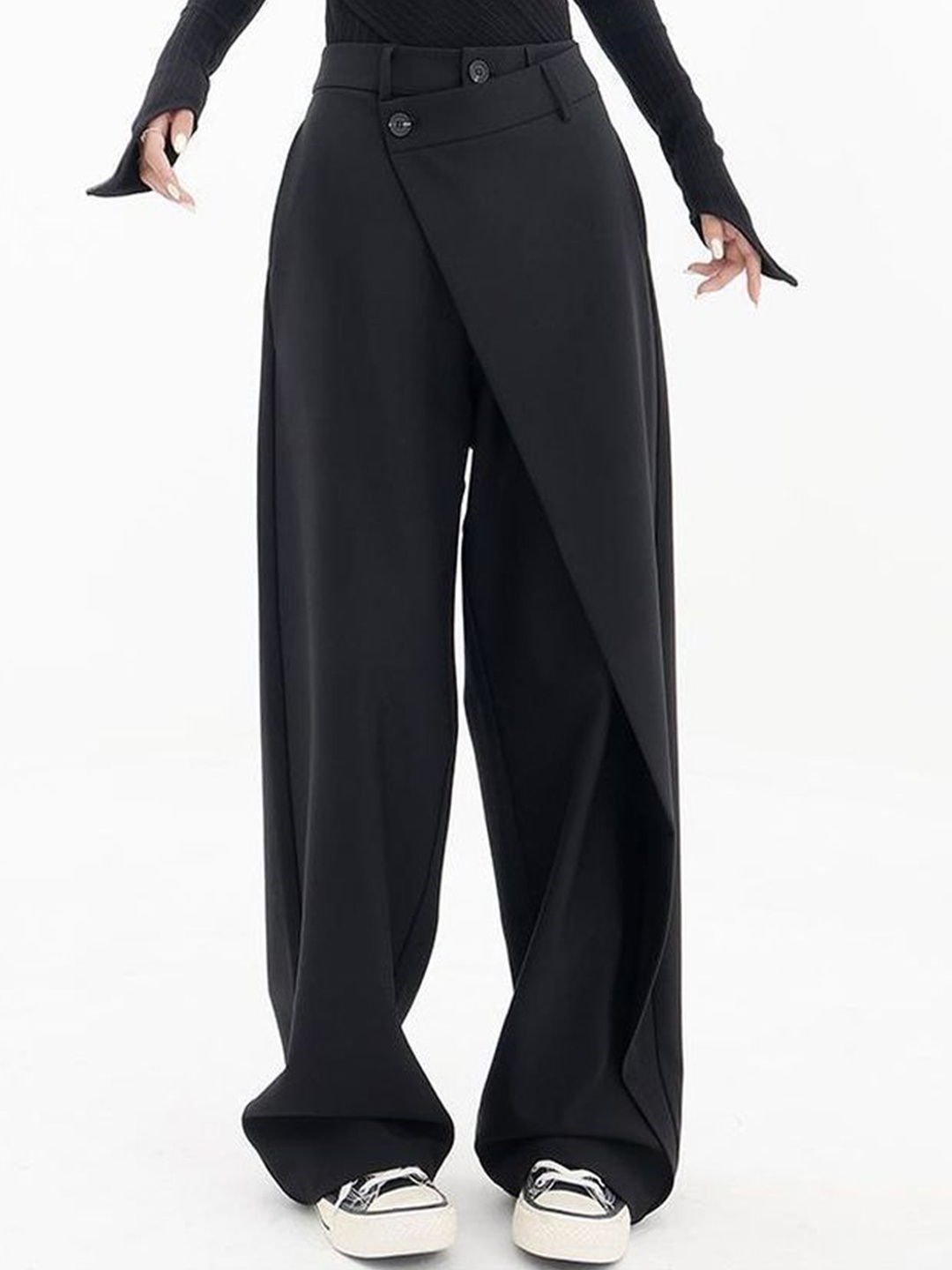 

LULU & SKY Women Straight Fit High-Rise Trouser, Black