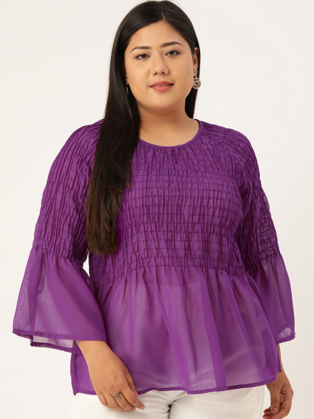 

theRebelinme Women Gathered or Pleated Georgette Top, Purple