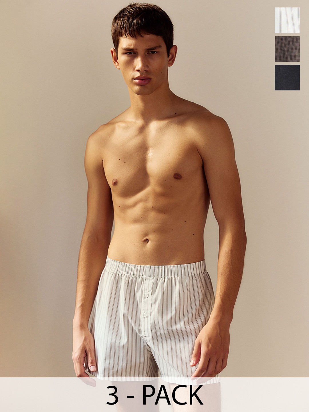 

H&M Men 3-Pack Woven Cotton Boxer Shorts, Brown