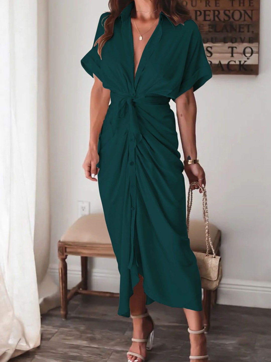 

StyleCast Women Wrap MIdi Dress, Green