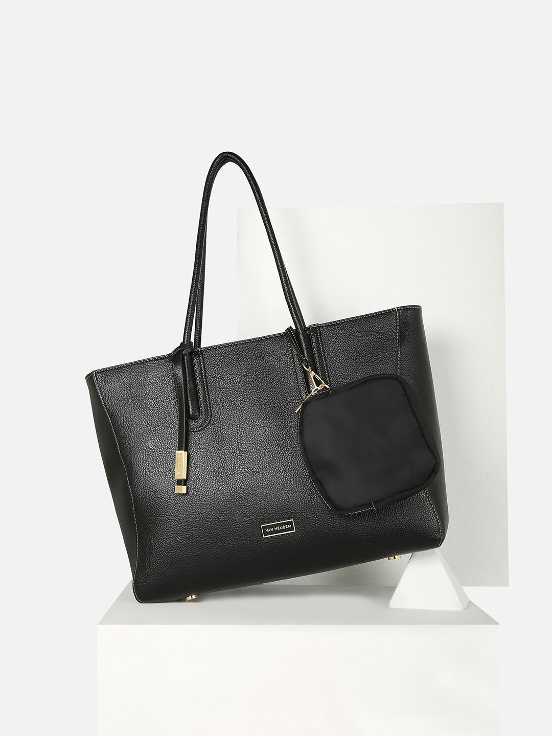 

Van Heusen Woman Textured Structured Shoulder Bag With Pouch, Black