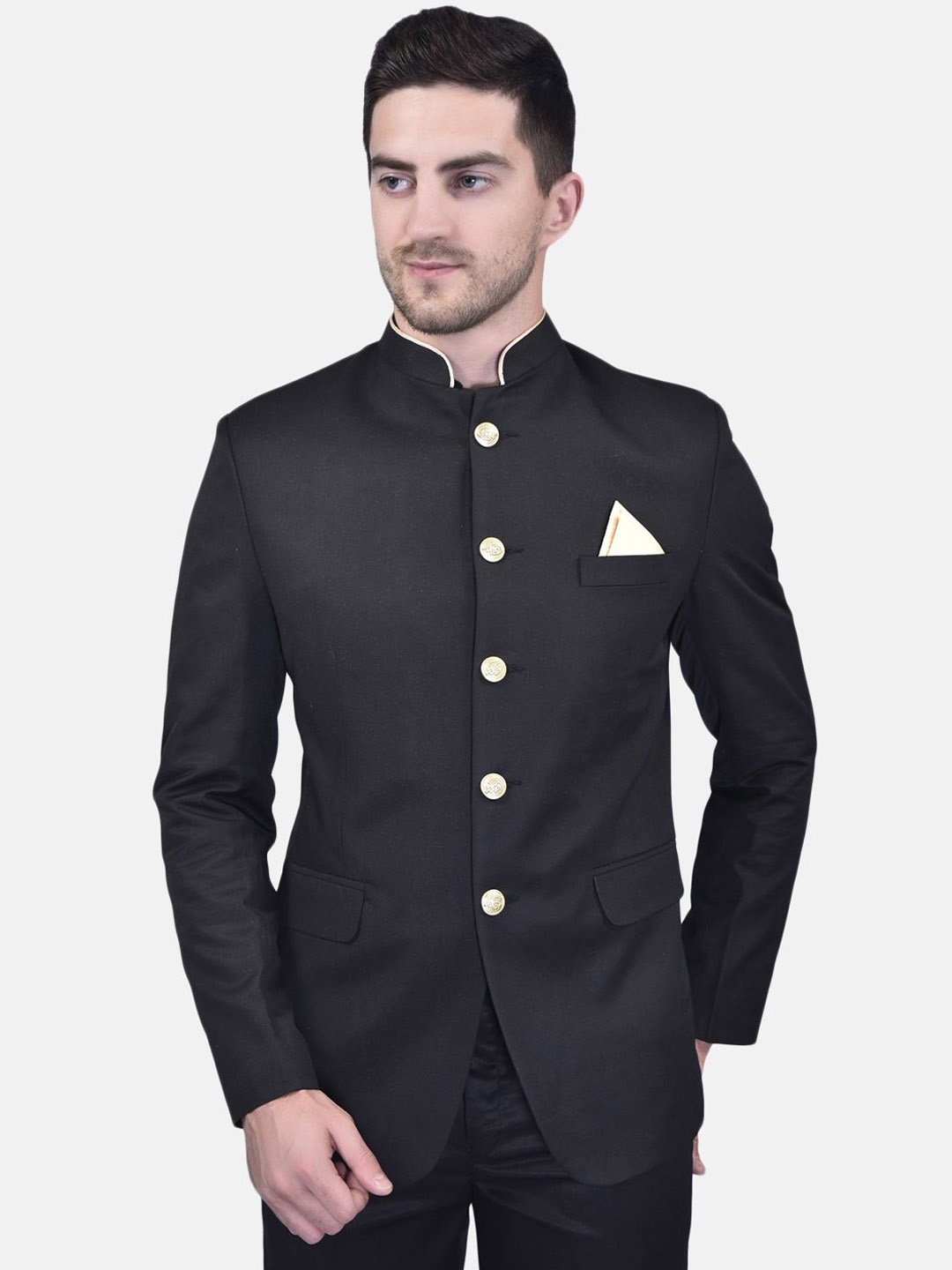 

PRINTINDIA Mandarin Collar Bandhgala Party Blazer, Black