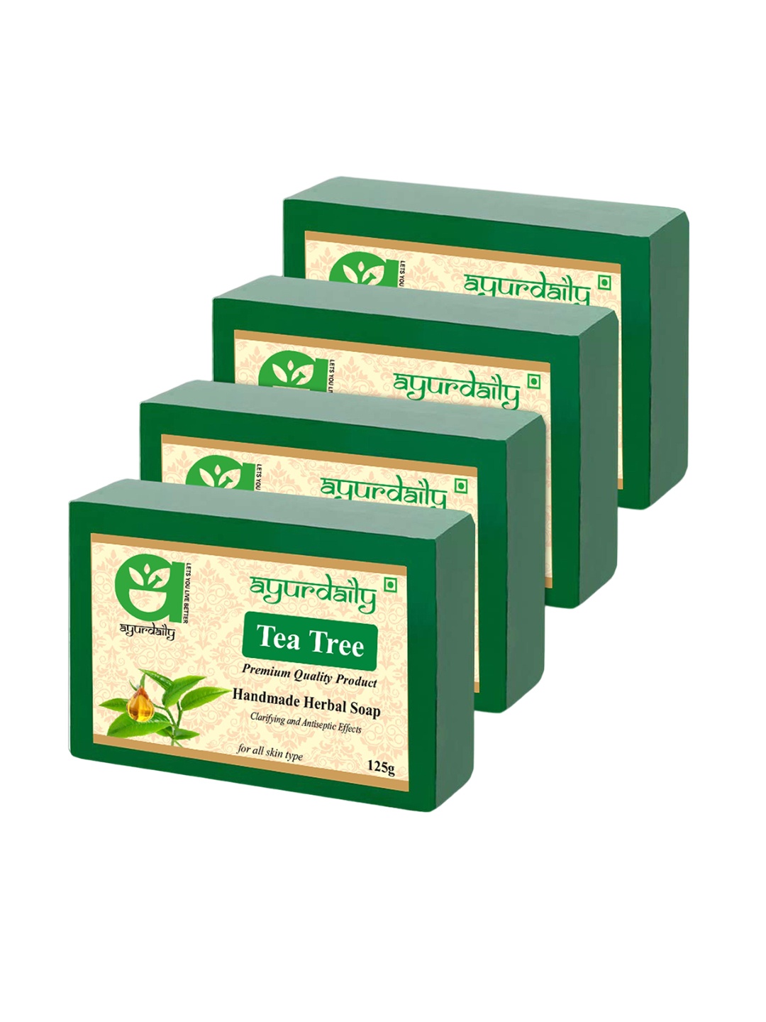 

Ayurdaily Set Of 4 Natural Tea Tree Pure Glycerin Bath Soaps - 125 g Each, Green