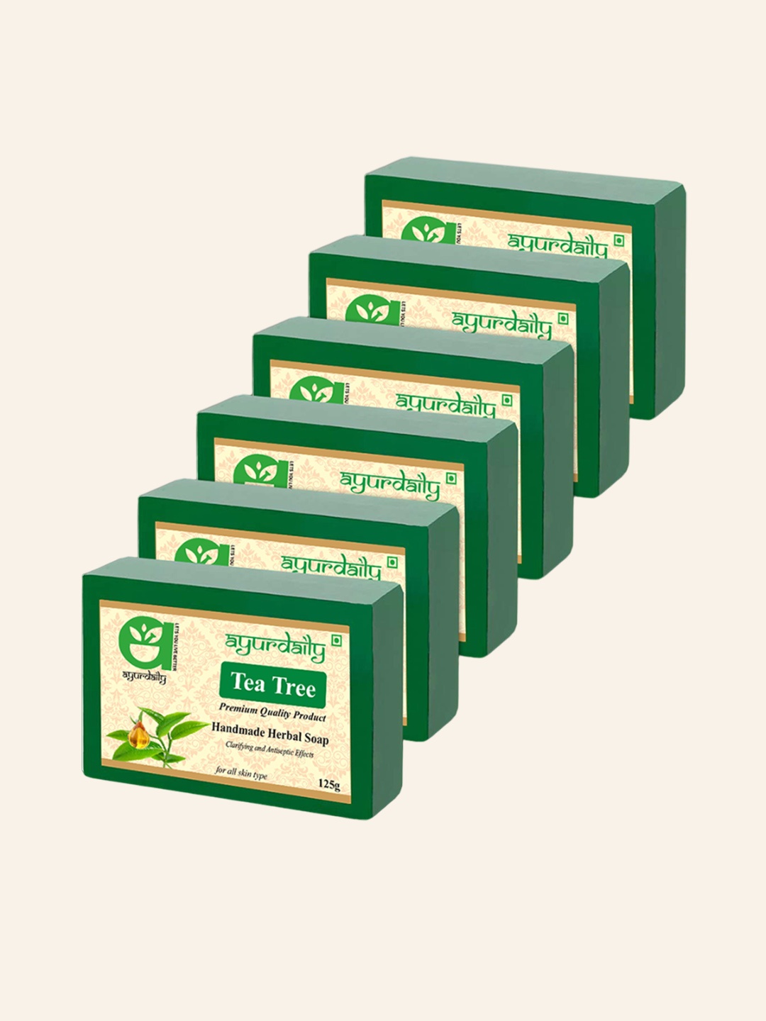 

Ayurdaily Set Of 6 Natural Tea Tree Herbal Bath Soap - 125 g Each, White