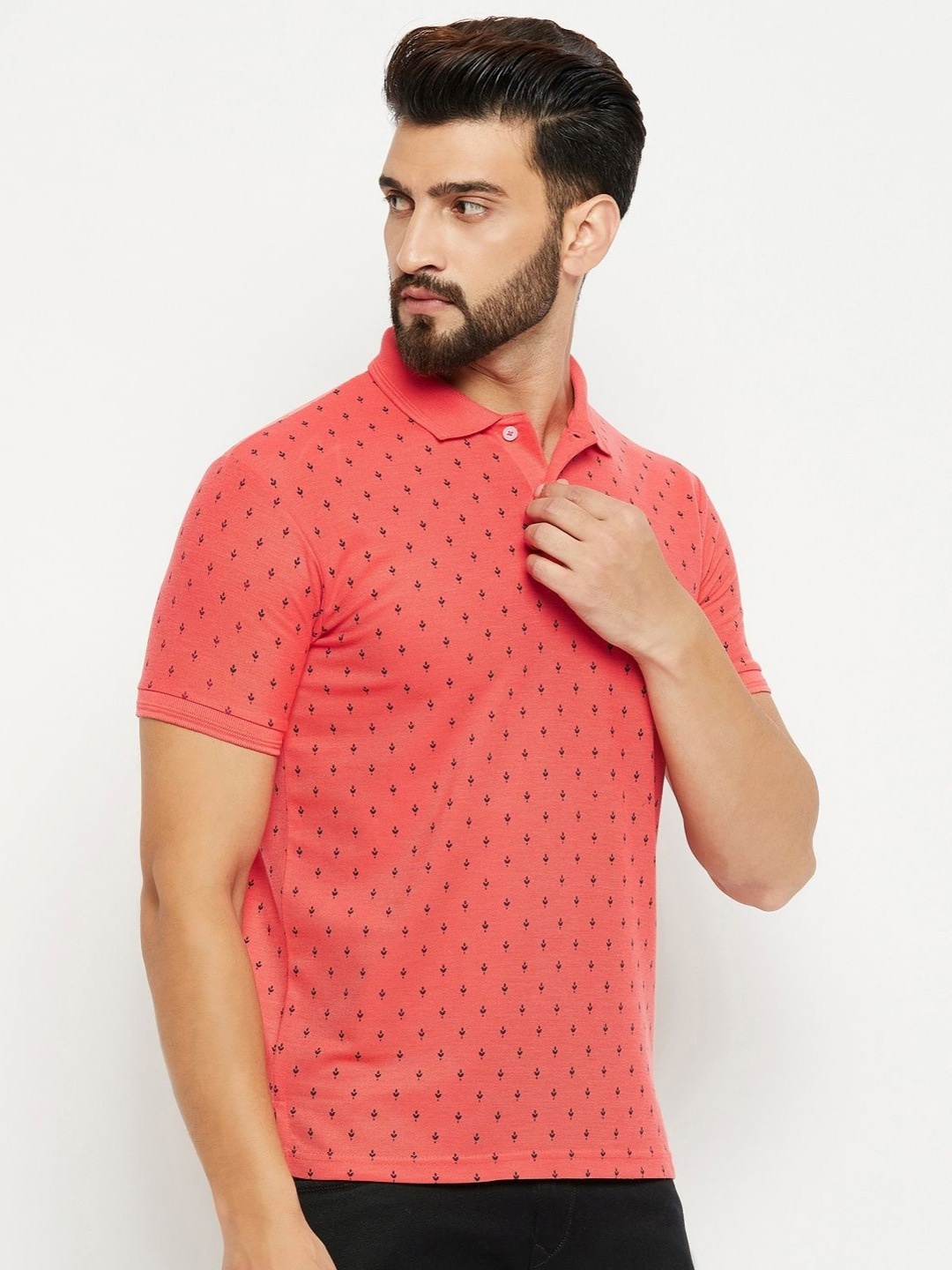 

GET GOLF Men Graphic Printed Polo Collar Cotton T-shirt, Coral