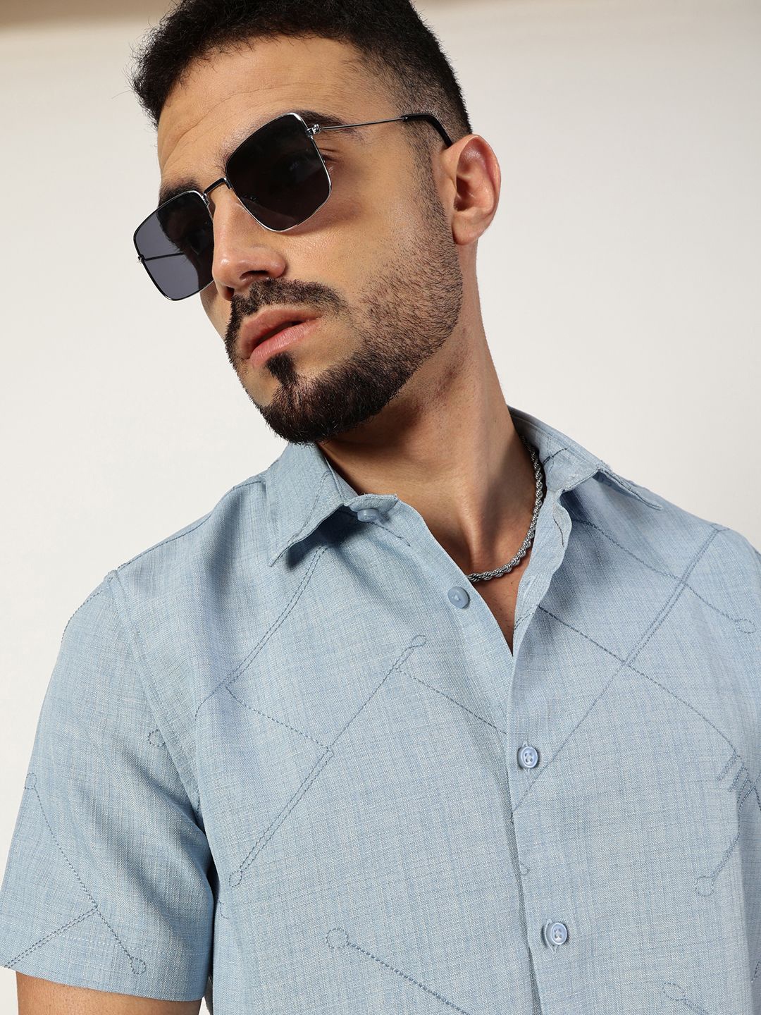 

Thomas Scott Men Premium Spread Collar Checked Slim Fit Casual Shirt, Blue