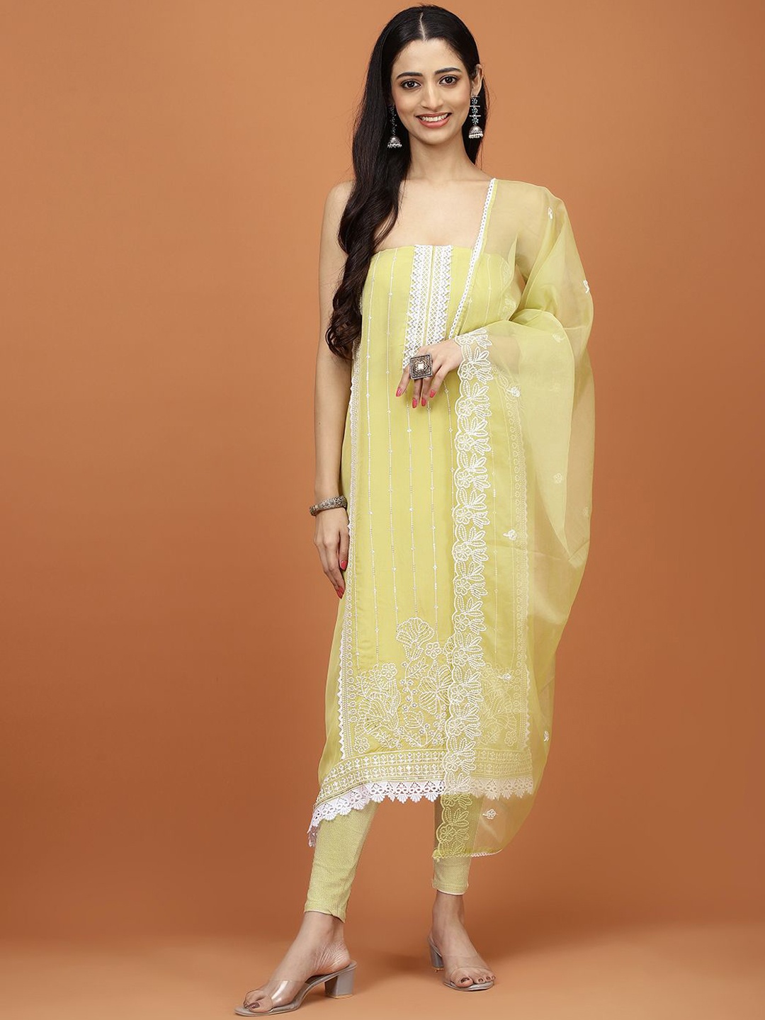 

Meena Bazaar Embroidered Sequinned Organza Unstitched Dress Material, Yellow