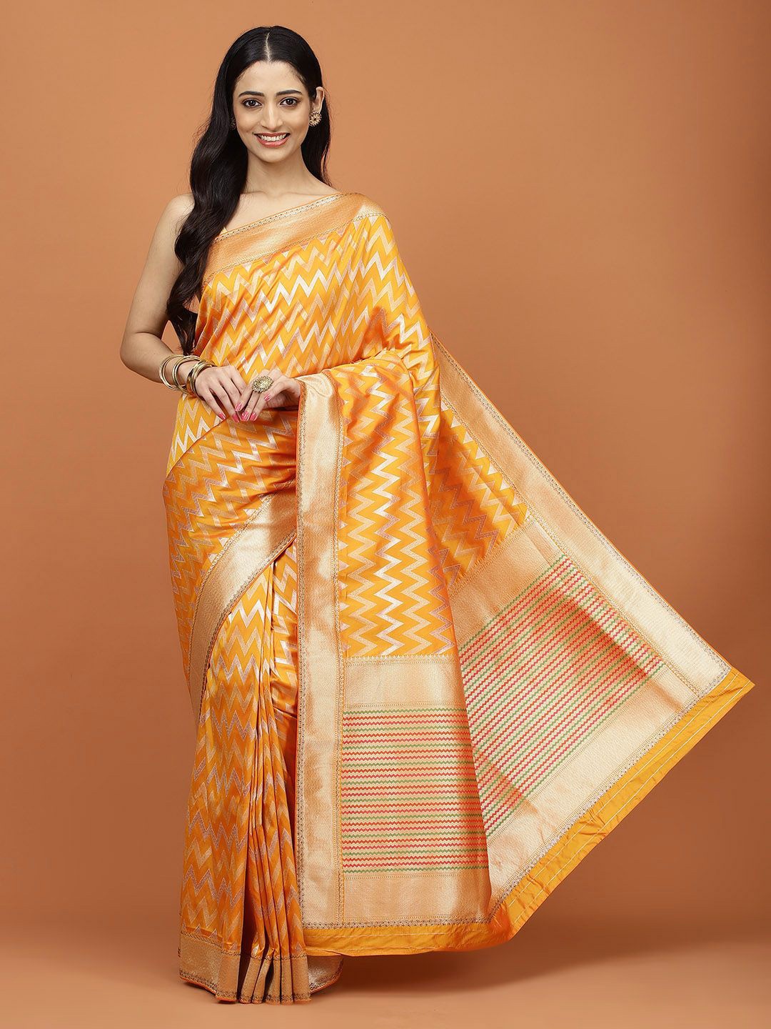 

Meena Bazaar Woven Design Leheriya Zari Banarasi Saree, Mustard