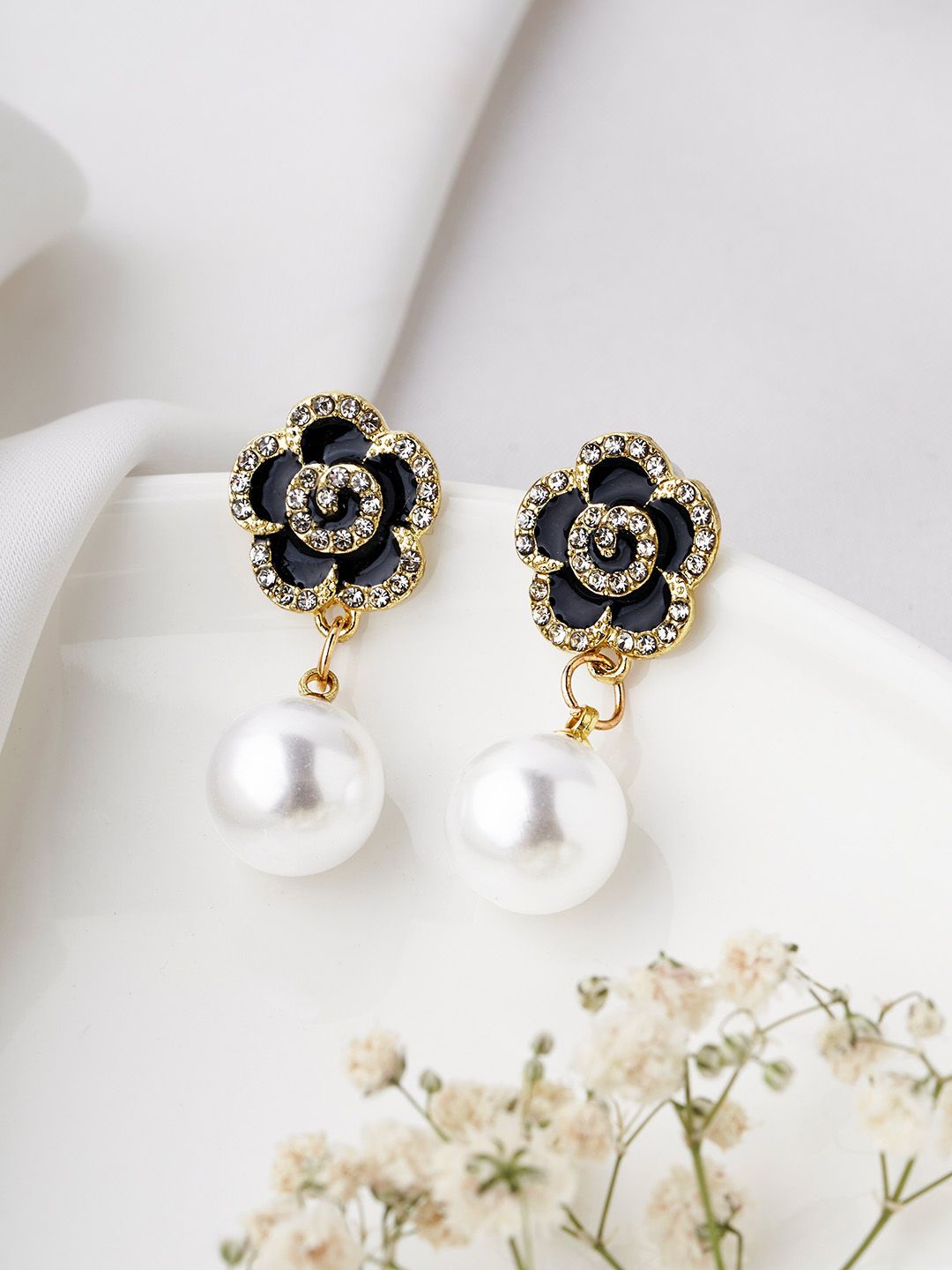 

JOKER & WITCH Silver-Plated Stone Studded & Beaded Classic Drop Earrings
