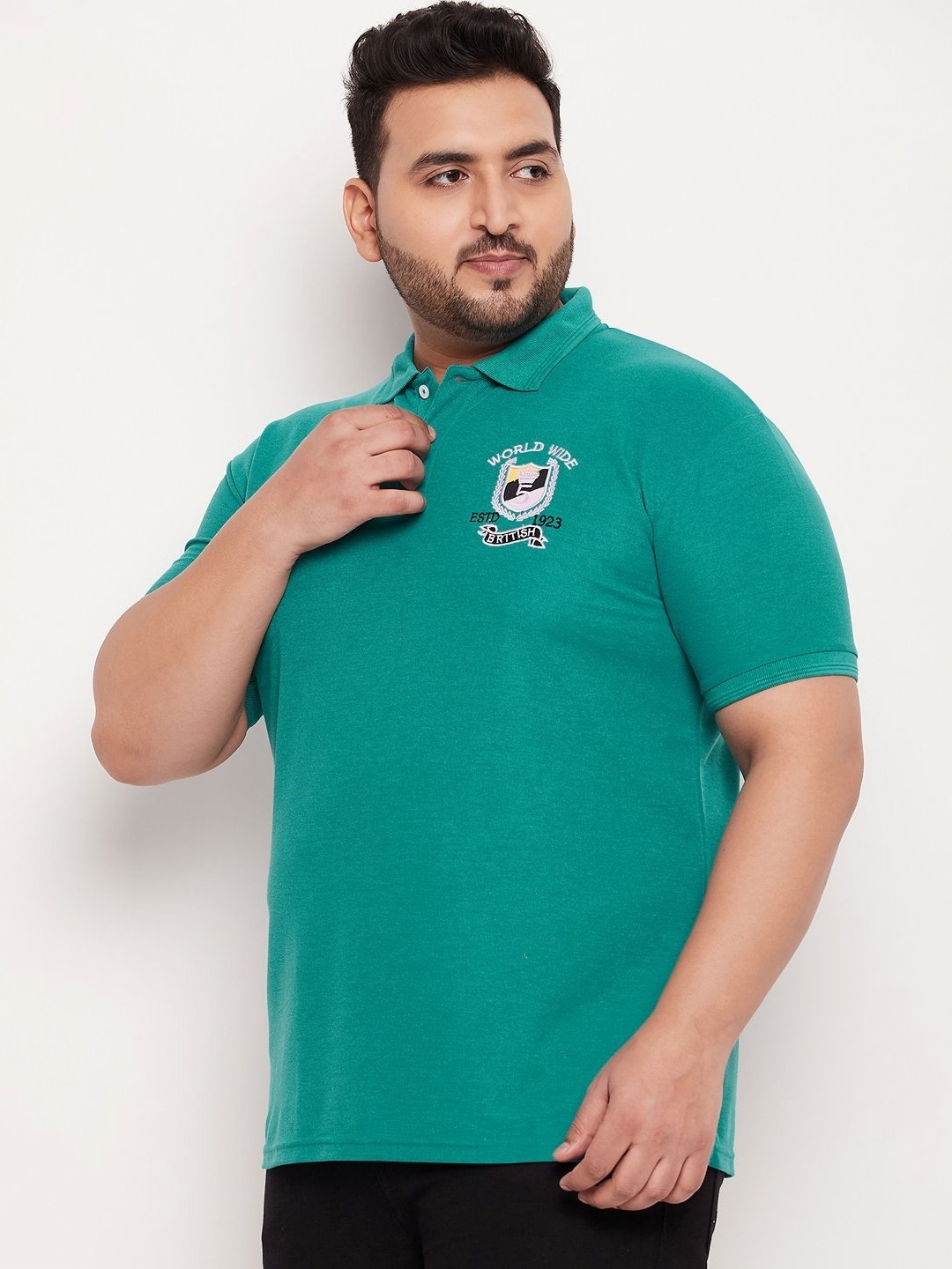 

GET GOLF Men Plus Size Solid Polo Collar Cotton T-shirt, Green