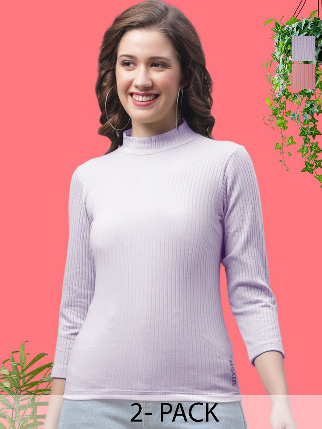 

FBAR Women Pack of 2 Cotton Fitted Regular Top, Lavender