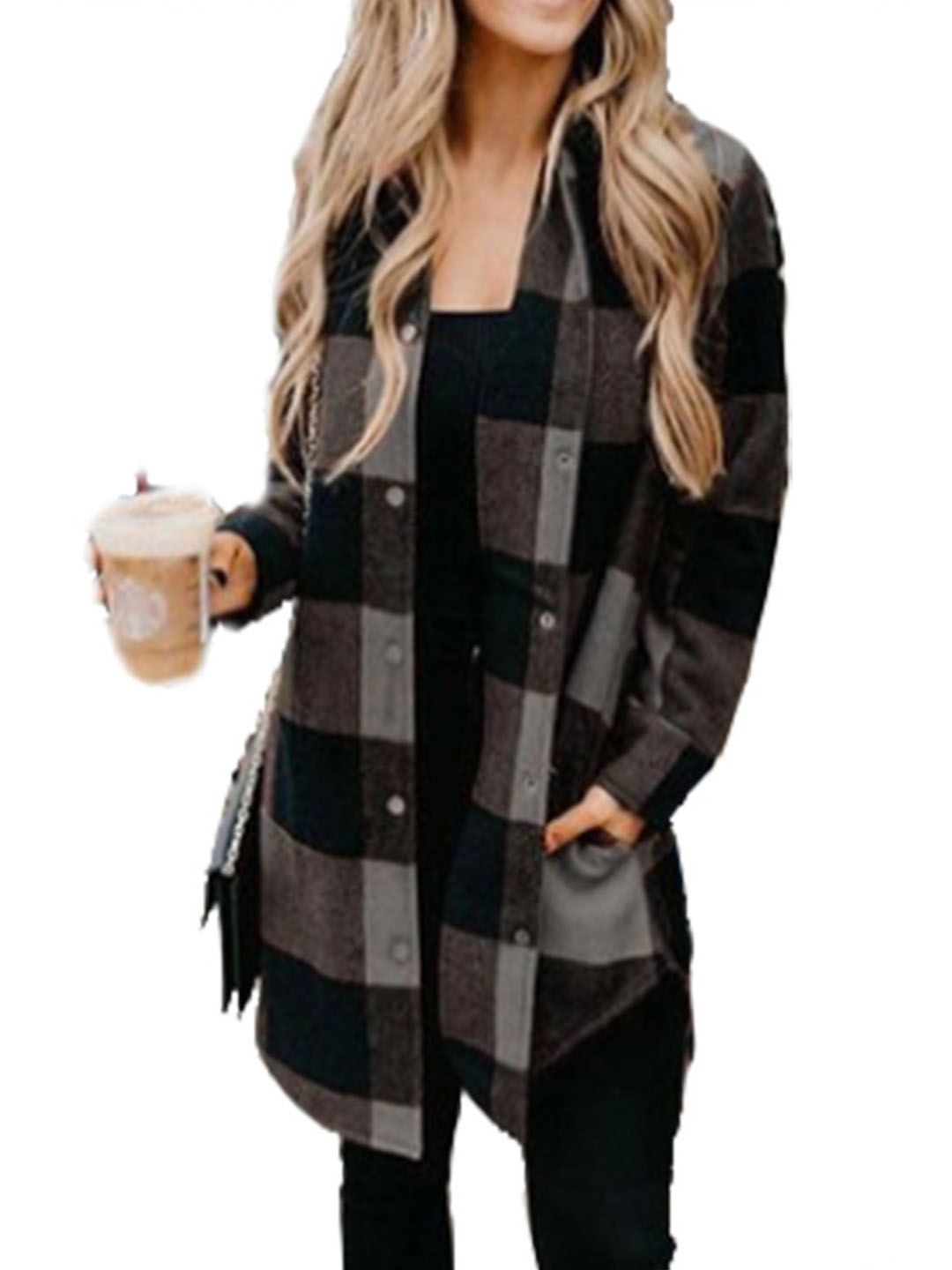 

StyleCast Women Spread Collar Tartan Checked Casual Shirt, Black