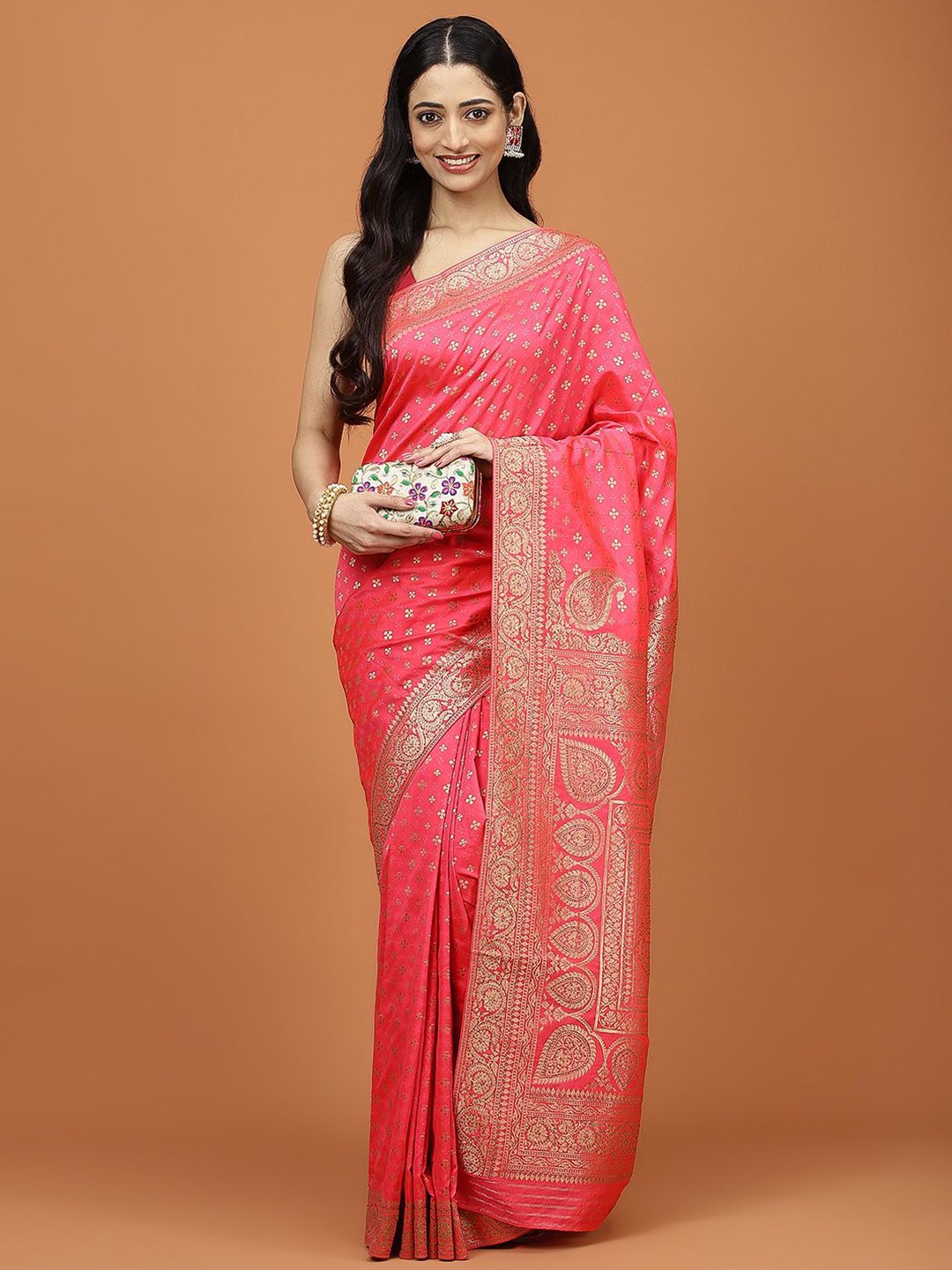 

Meena Bazaar Woven Design Banarasi Saree, Pink