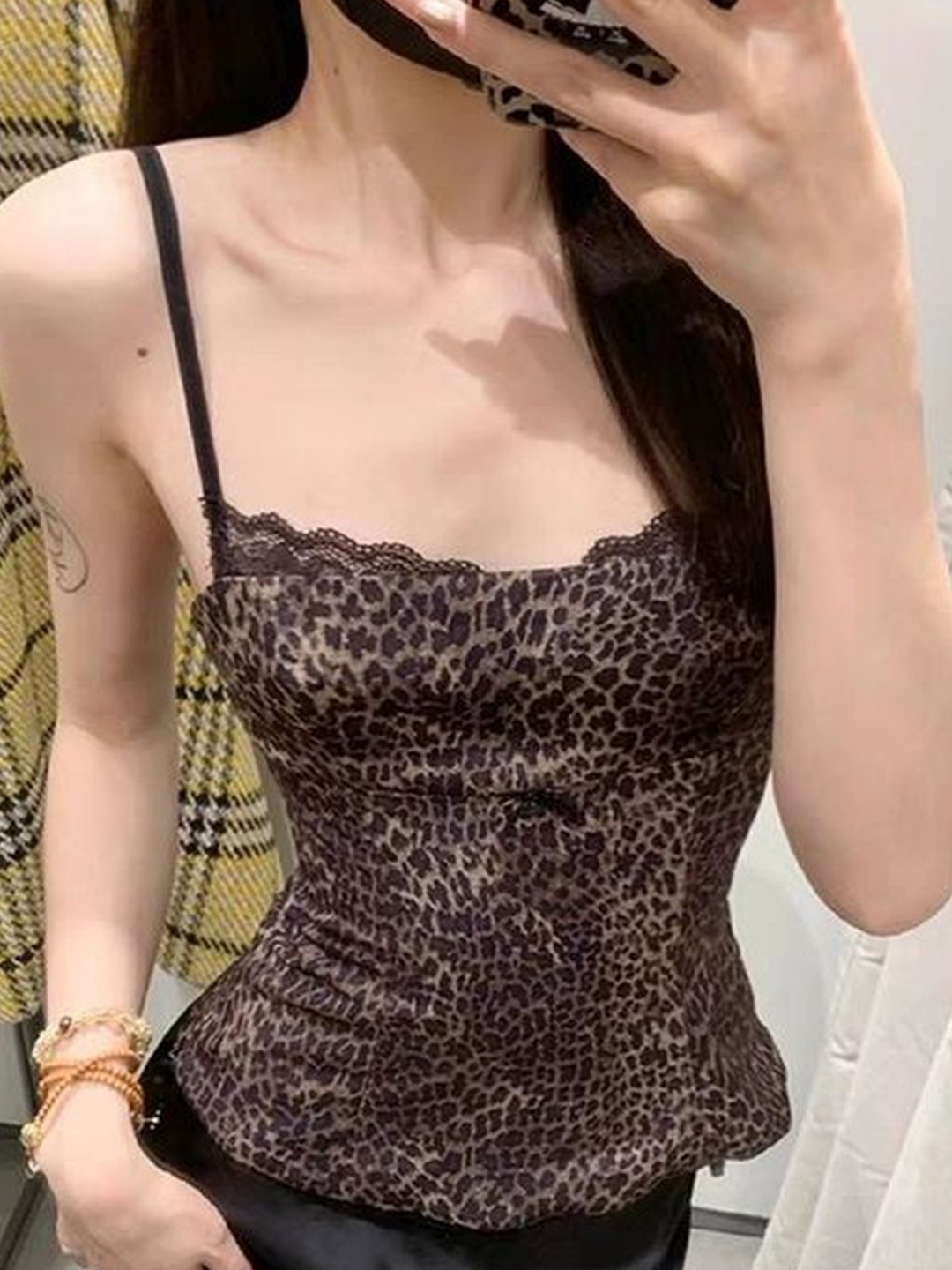 

LULU & SKY Animal Printed Shoulder Straps Top, Brown