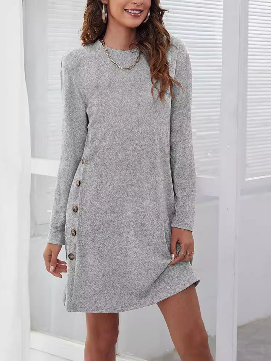 

StyleCast Women Round Neck Long Sleeve Above Knee Sheath Dress, Grey