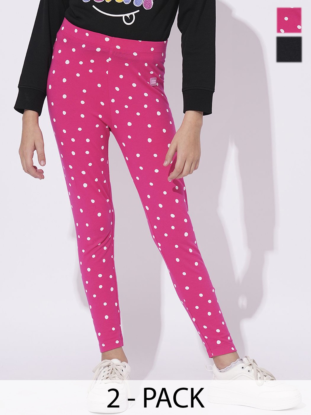 

VERO MODA Girls Pack Of 2 Printed Ankle-Length Leggings, Pink