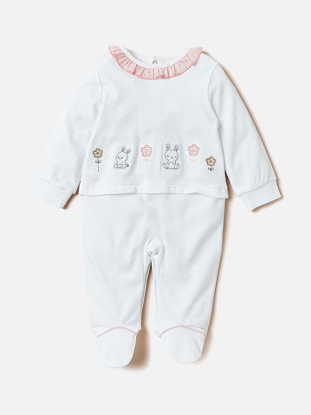

Juniors by Babyshop Girls Printed Ruffle Detail Sleepsuit, White