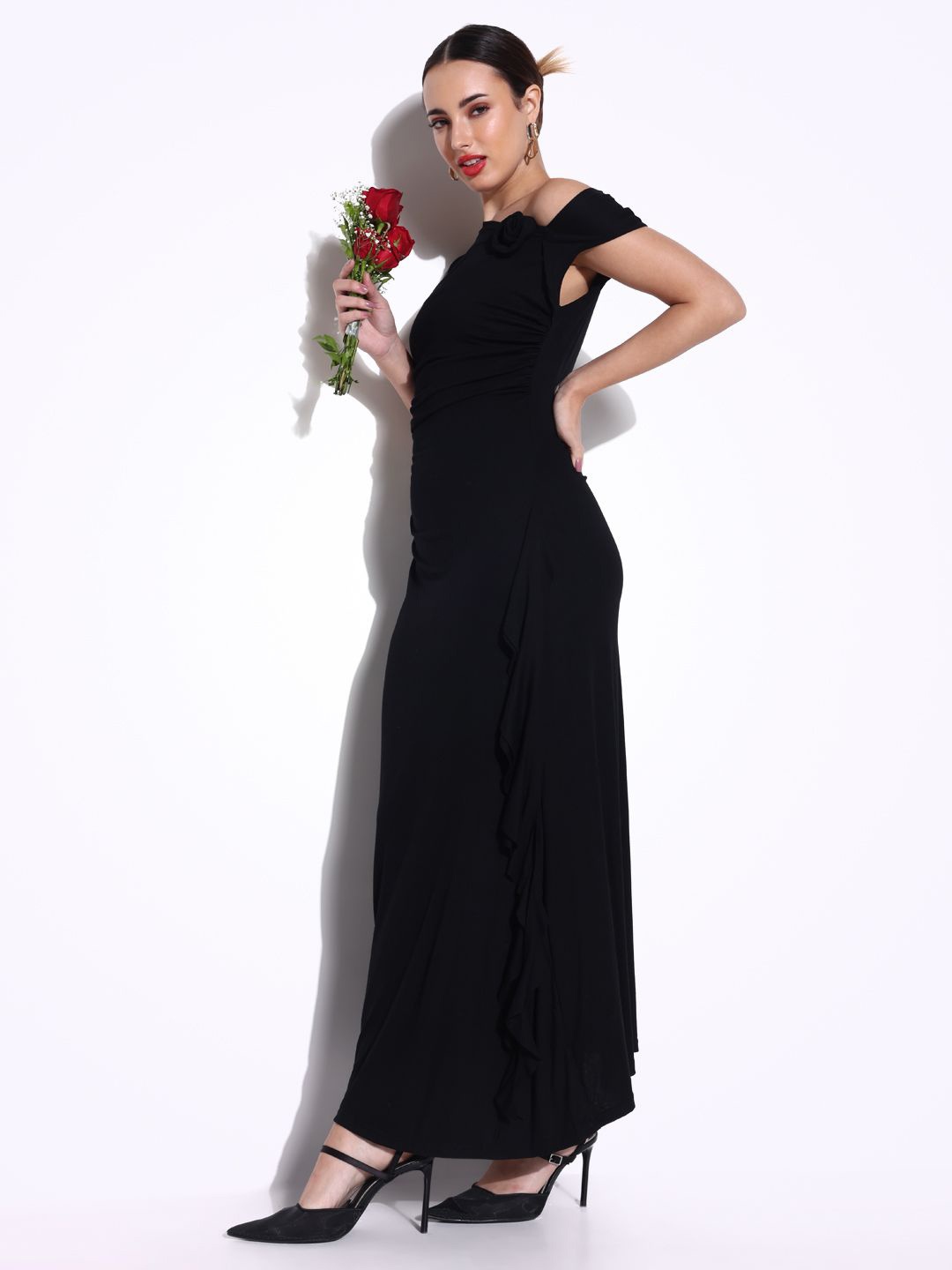 

SHOWOFF Women Ruffled Cotton Maxi Dress, Black