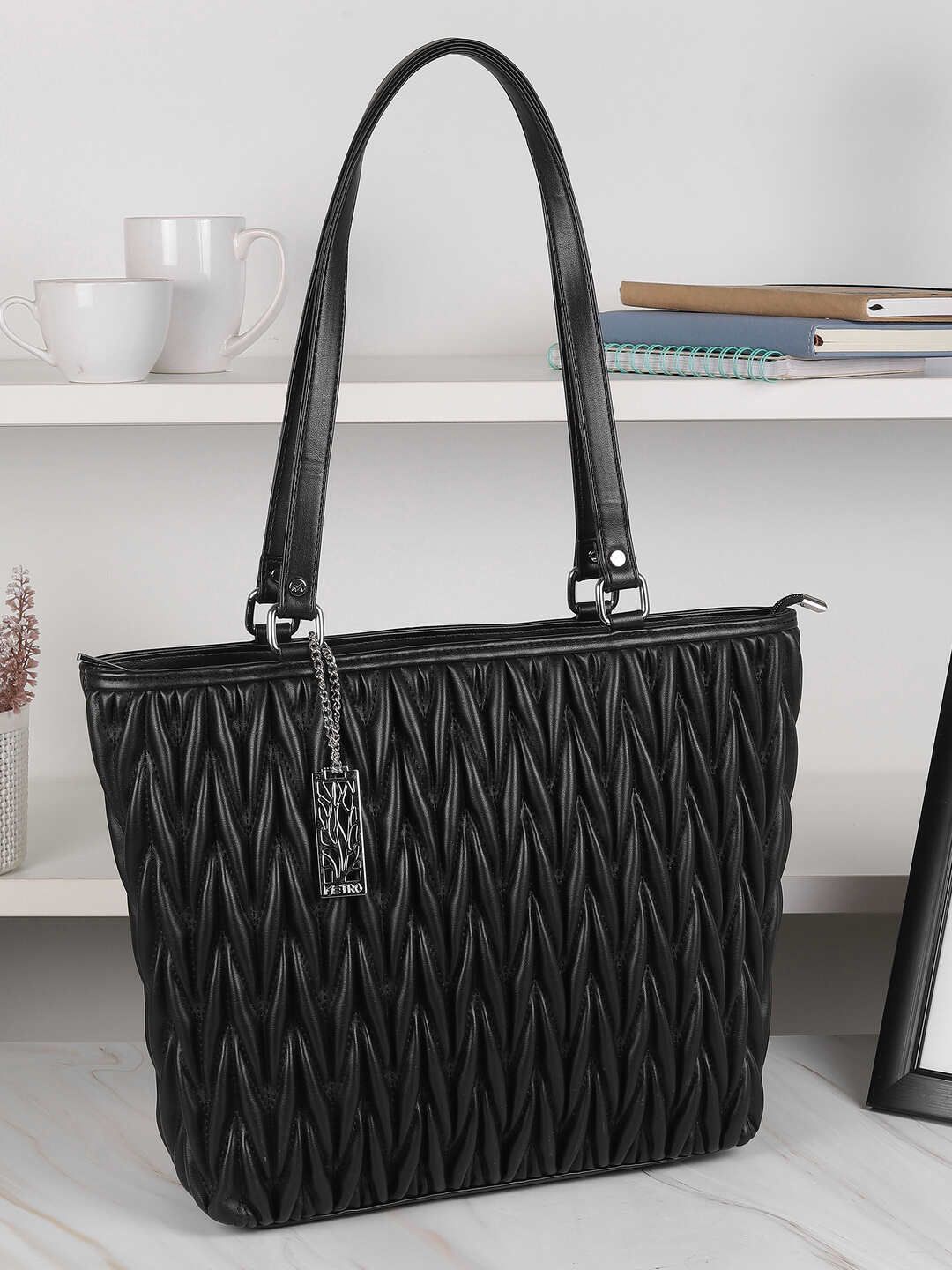 

Metro Women Textured Structured Shoulder Bag, Black