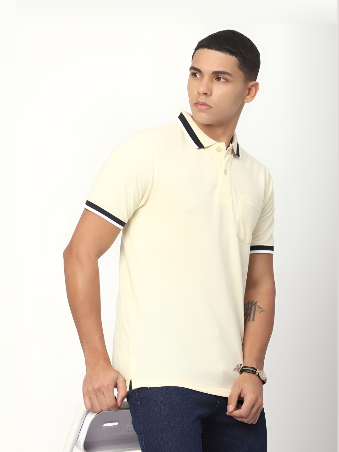 

R&B Men Polo Collar Pockets T-shirt, Yellow