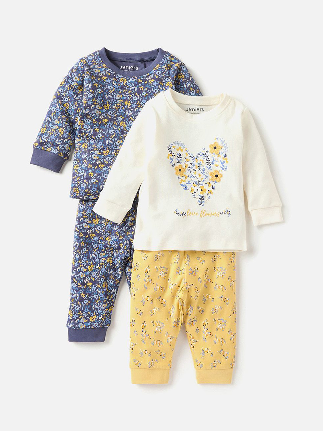 

Juniors by Babyshop Infant Girls Pack Of 2 Print Long Sleeves T-Shirt & Trousers Nightsuit, Off white