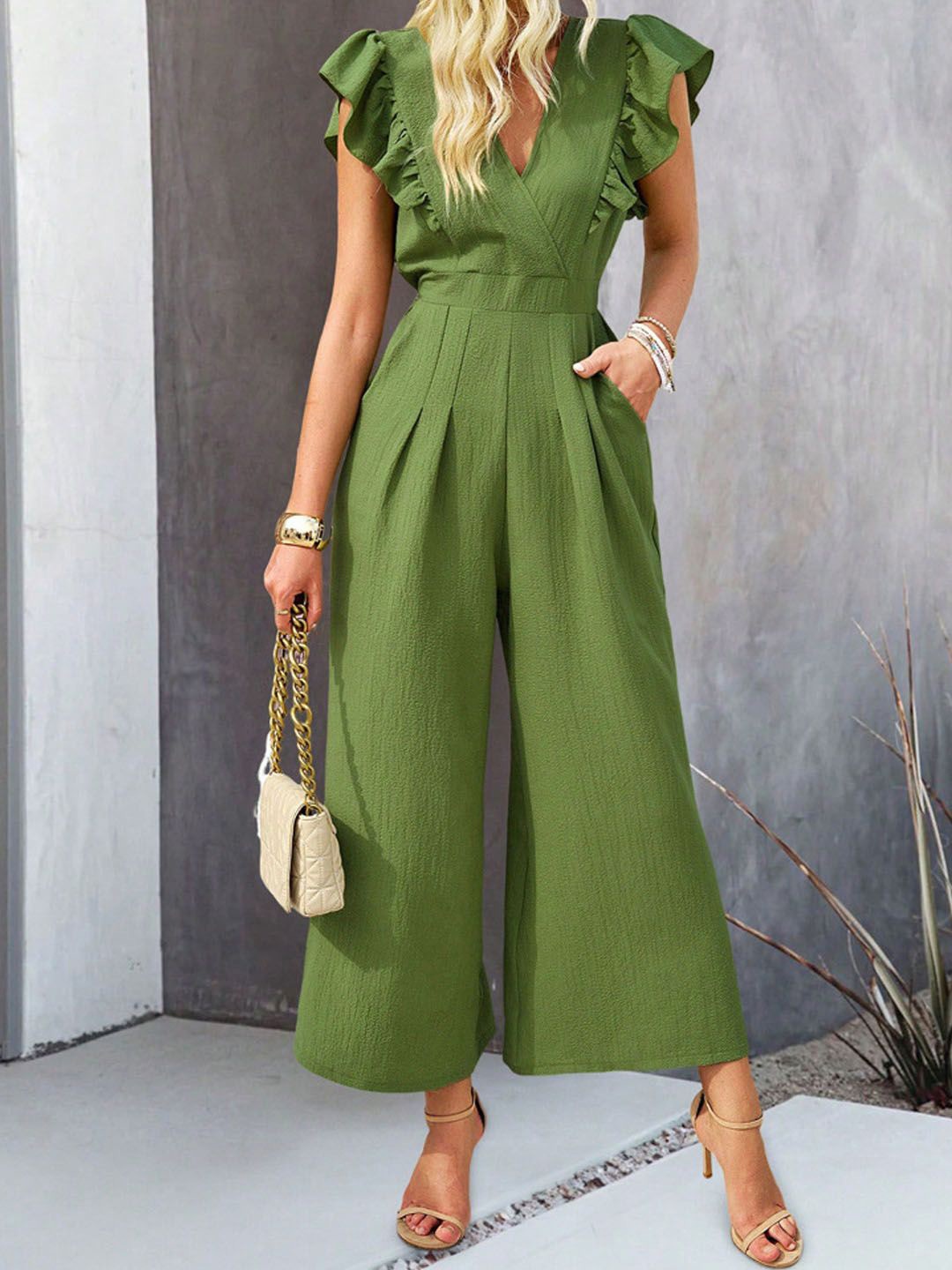 

StyleCast Women V-Neck Basic Jumpsuit, Green