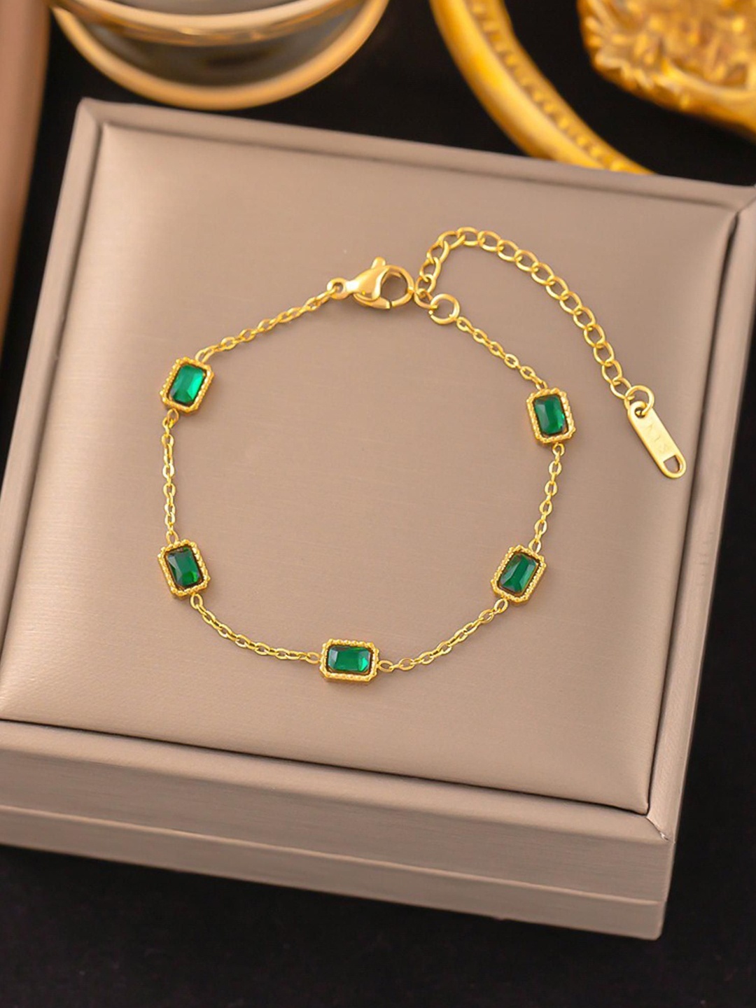

MYKI Women Gold-Plated Stainless Steel Stone Studded Wraparound Bracelet