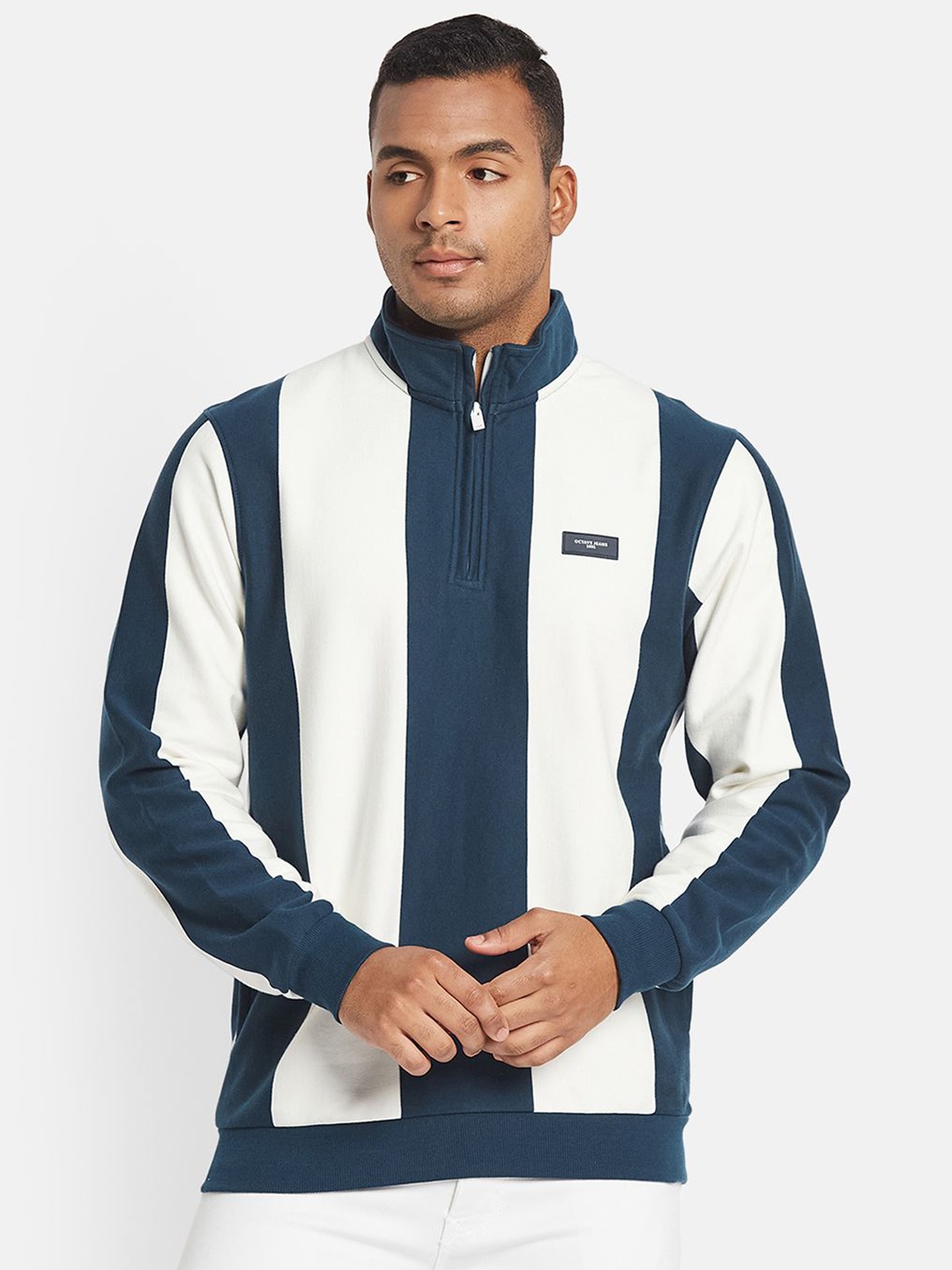 

Octave Men Front-Open Colourblocked Sweatshirt, White