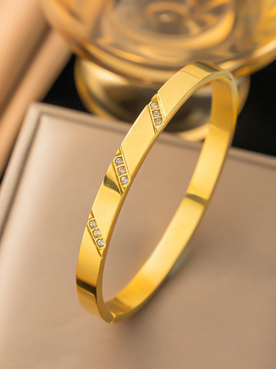 

MYKI Gold-Plated Stainless Steel Stone Studded Kada Bracelet