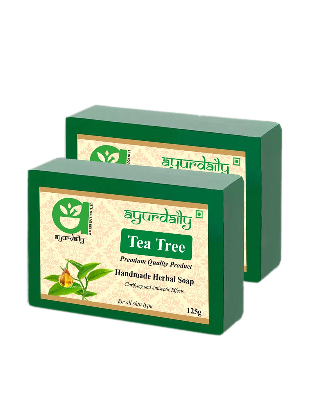 

Ayurdaily Set Of 2 Natural Tea Tree Pure Glycerine Bath Soaps - 125 g Each, Green