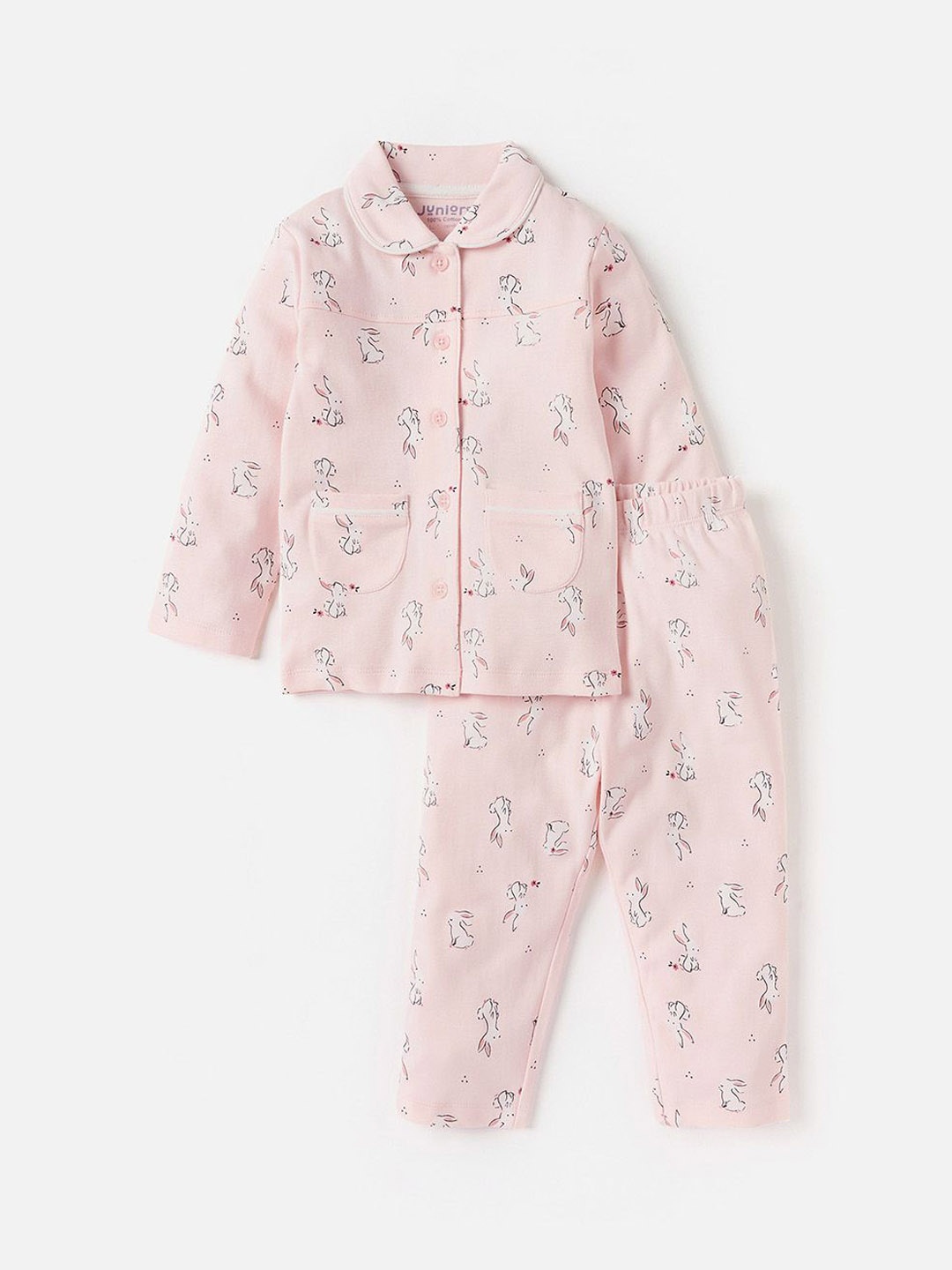 

Juniors by Babyshop Girls Printed Pure Cotton Nightsuits, Pink