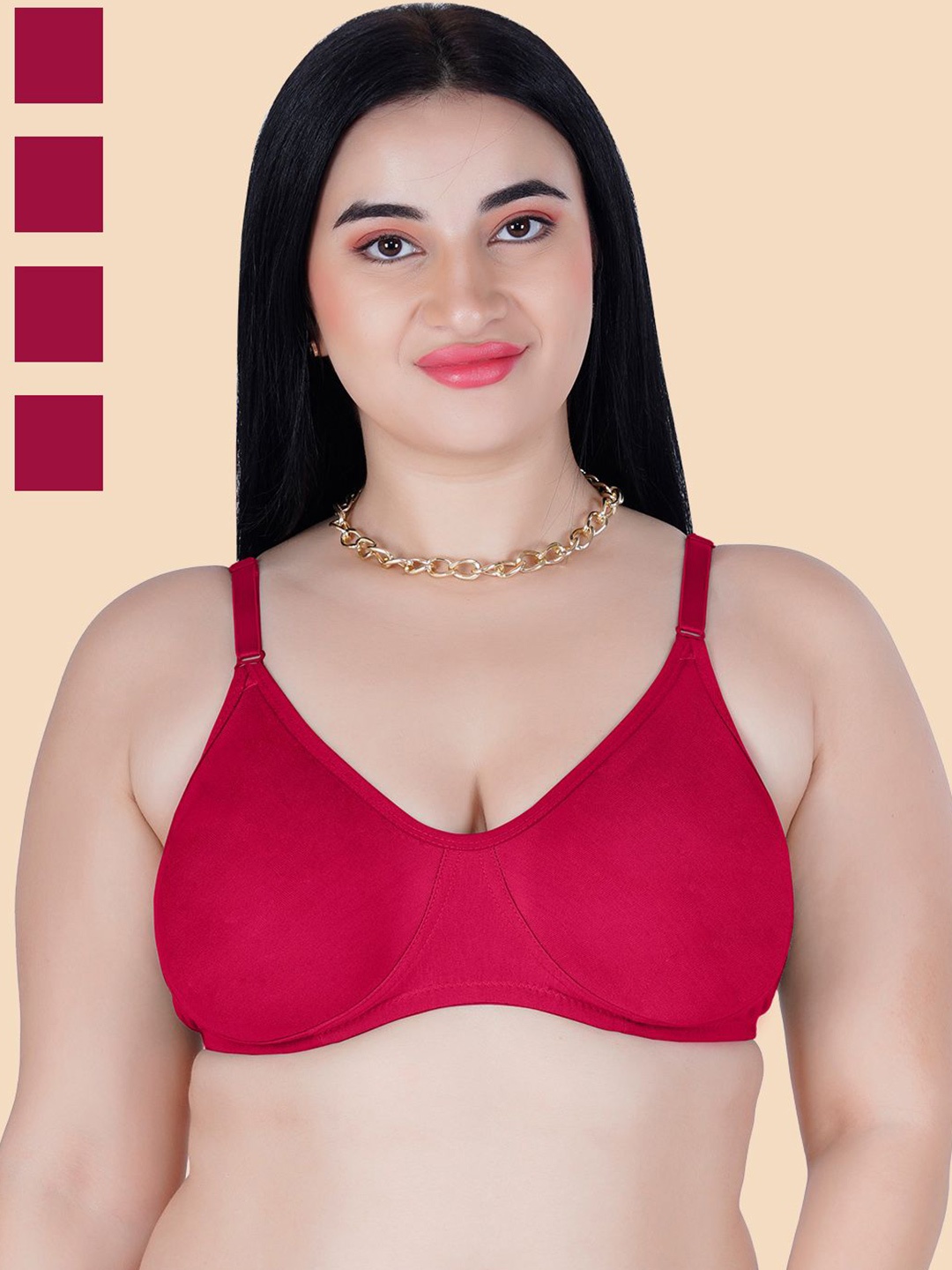 

KOMLI Pack Of 4 Full Coverage Underwired T-shirt Bra, Maroon