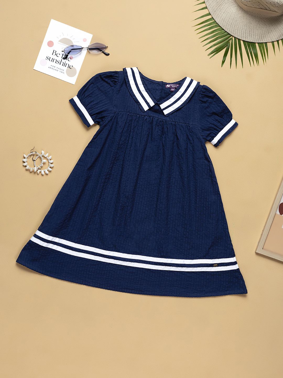 

Purple United Kids Girls Puff Sleeve Cotton A-Line Dress, Navy blue