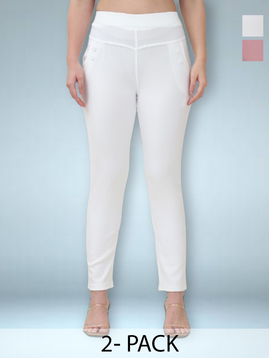 

Jinfo Women Pack Of 2 Skinny Fit Jeggings, White