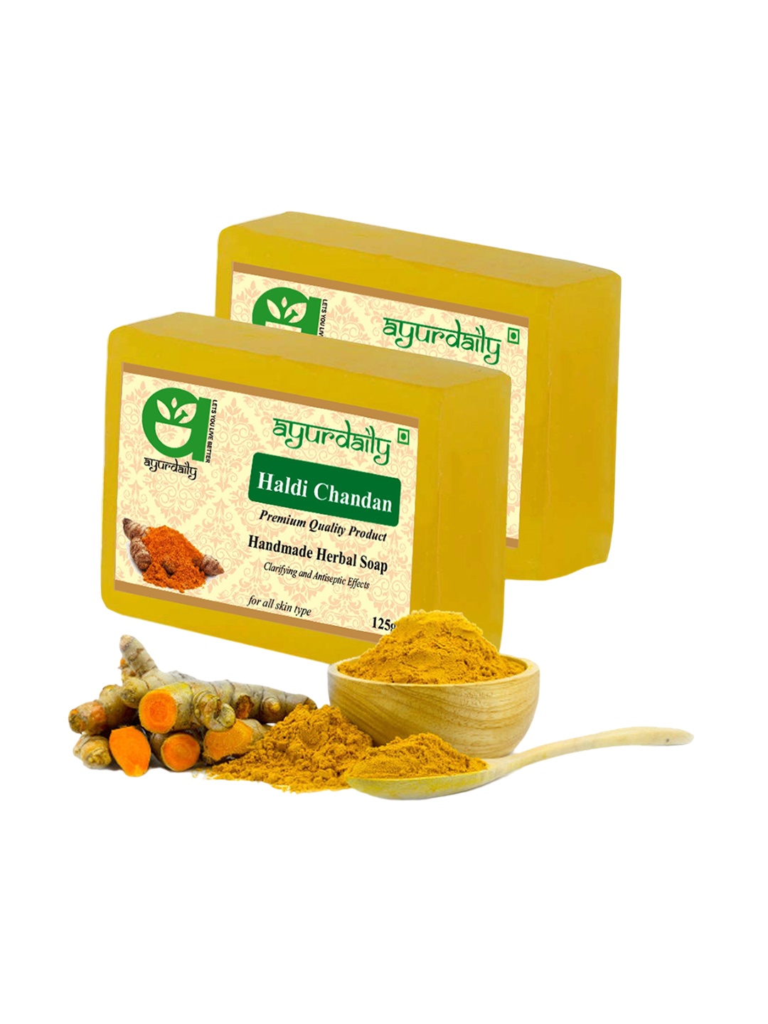 

Ayurdaily Set Of 2 Natural Haldi & Chandan Herbal Soap - 125 g Each, Yellow