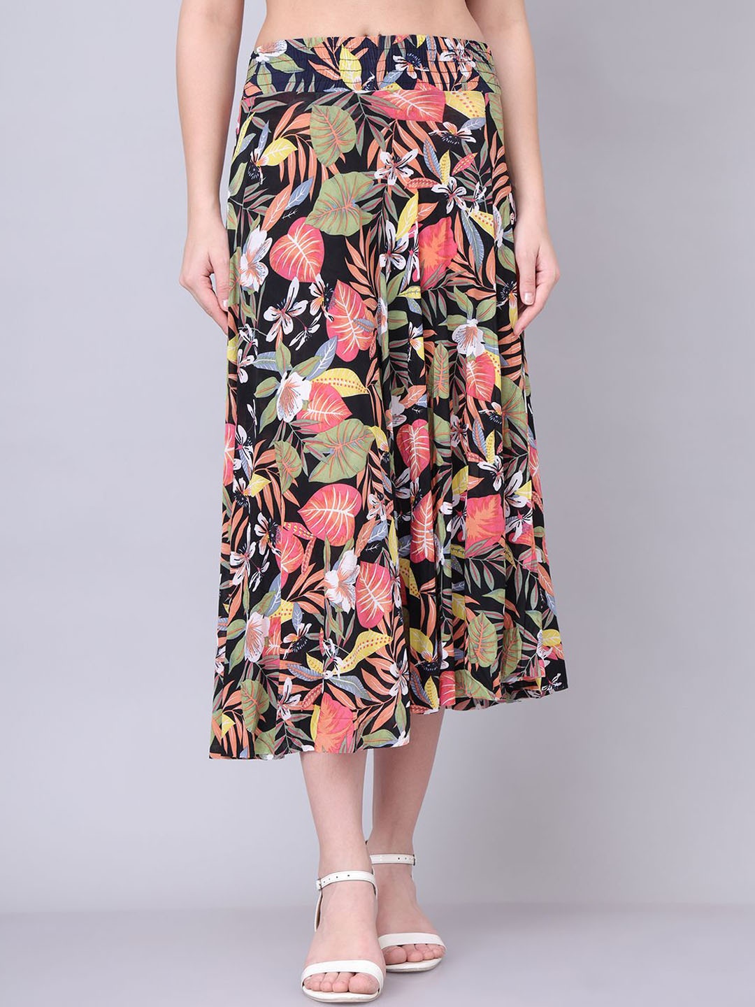 

GRACIT Printed Flared Midi Skirts, Peach