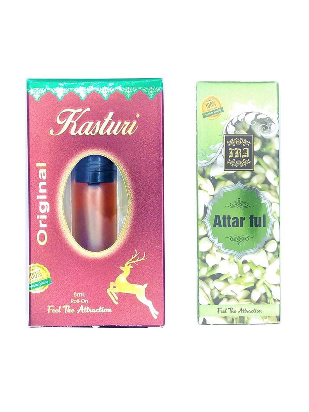 

RAVIOUR LIFESTYLE Set Of 2 Kasturi & Ful Alcohol-Free Roll On Attar - 8 ml Each, Transparent
